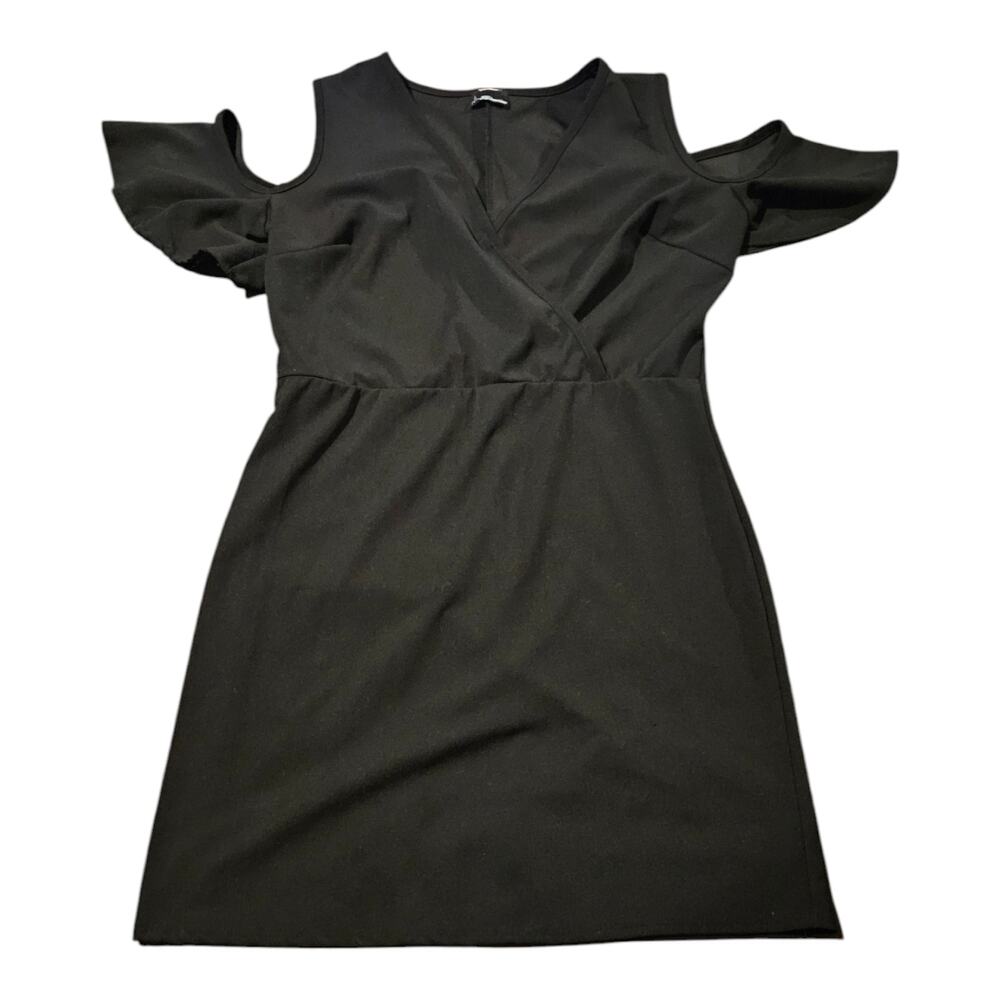 NY Invasion Medium Black Cold Shoulder Short Sleeve Mini Dress